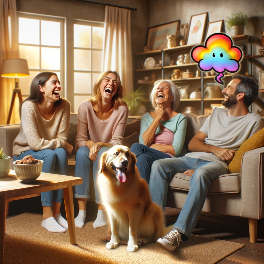 dog with family inside the livingroom